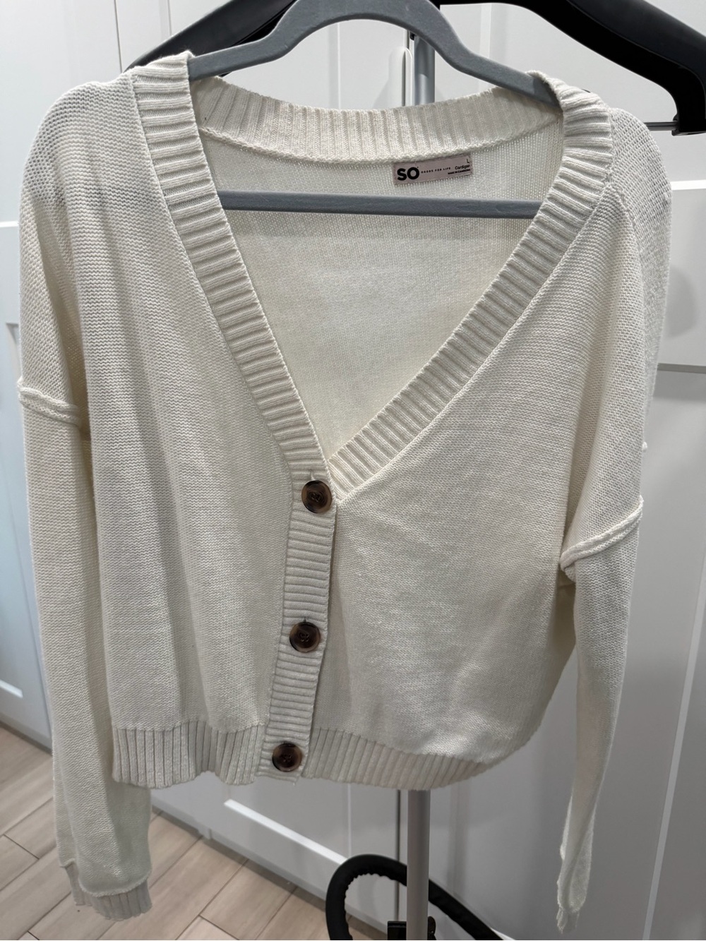 SO Cream V-Neck Cropped Button Cardigan